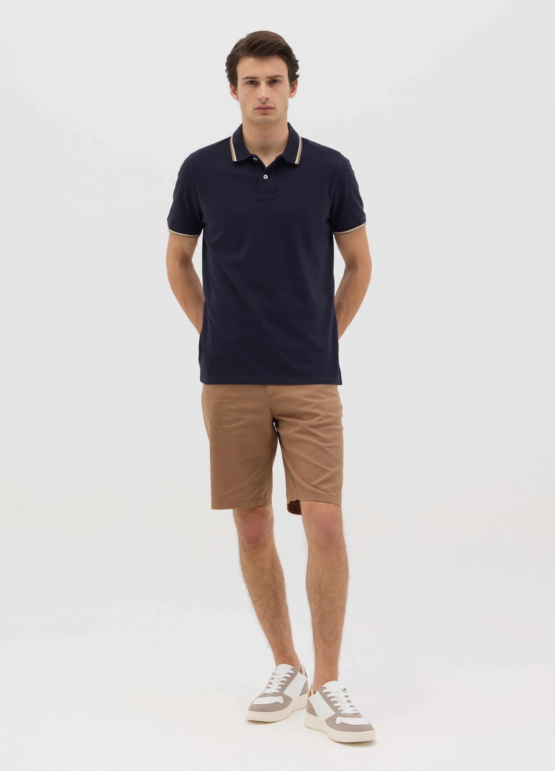 Blue short sleeve polo shirt in pure cotton