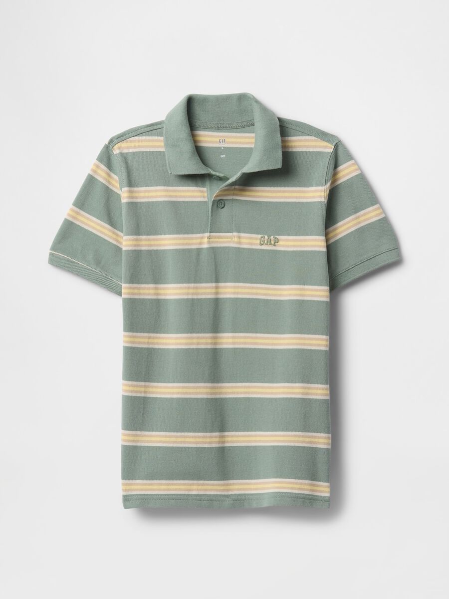 Green and beige striped polo_0