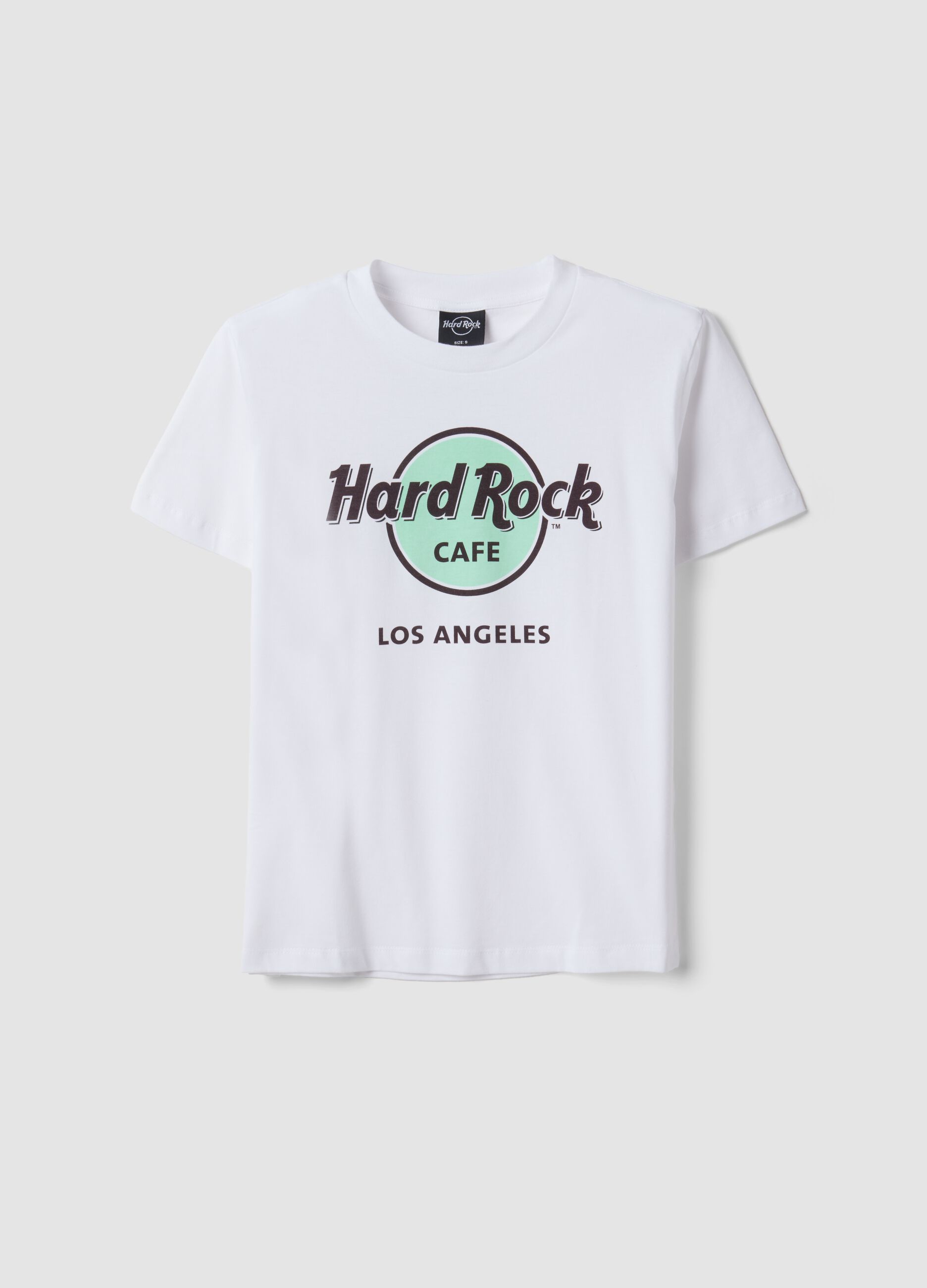 White 100% cotton T-shirt with Hard Rock Cafe logo, regular fit