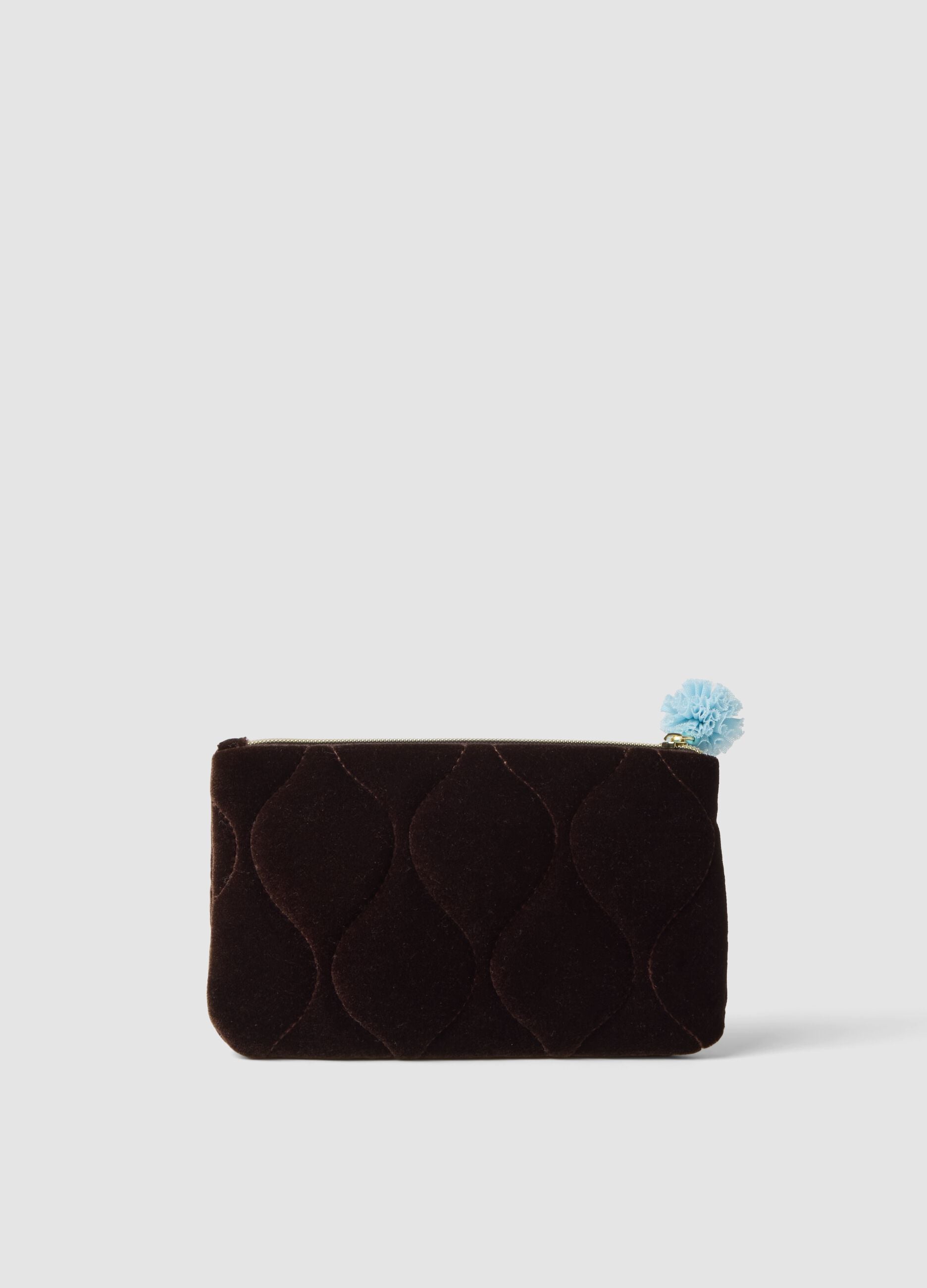 Brown and blue stretch-fabric pouch