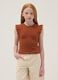 Brown stretch cotton T-shirt with ruffles_0