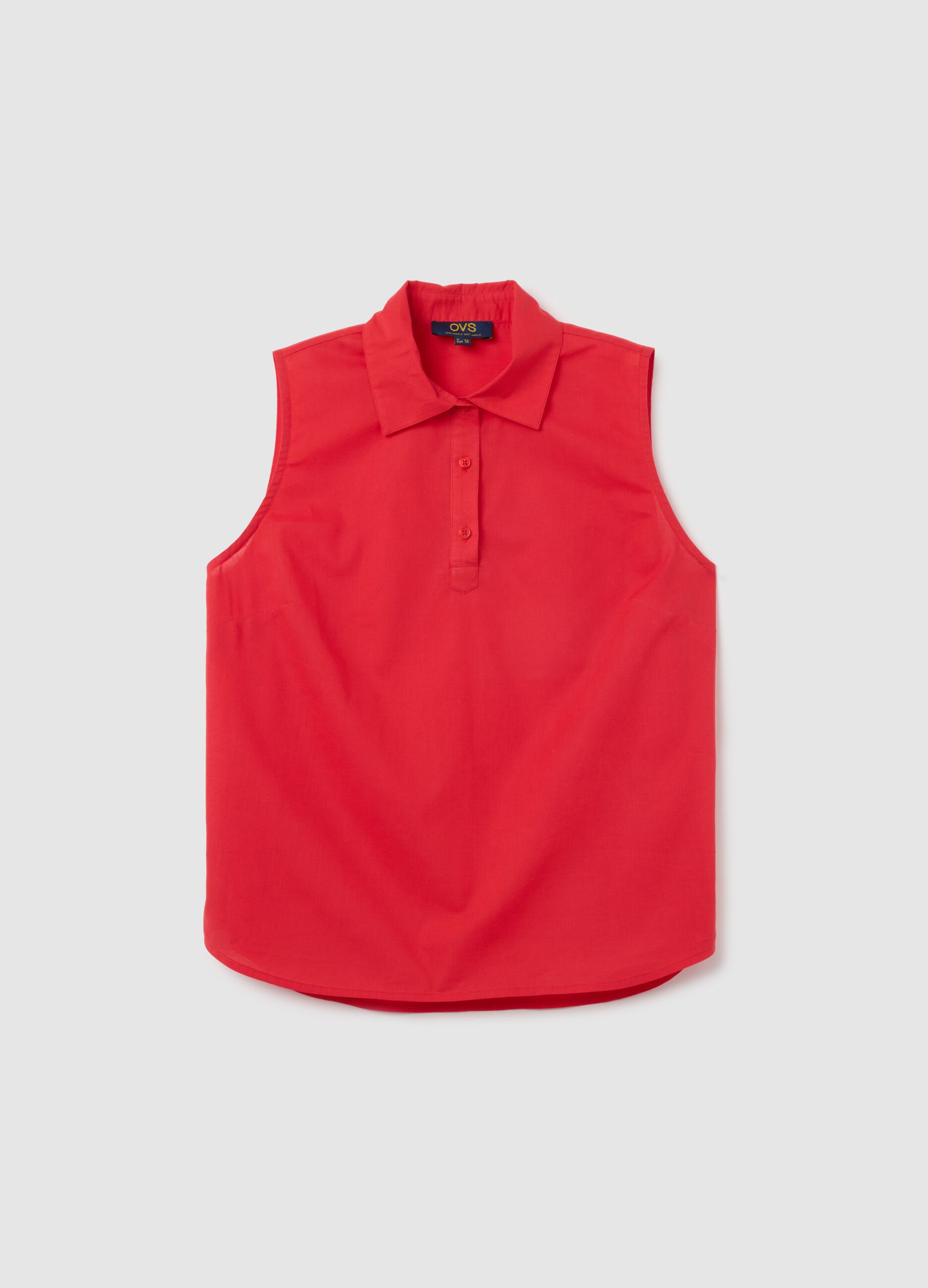 Women's Sleeveless Red Pure Cotton Shirt Regular Fit