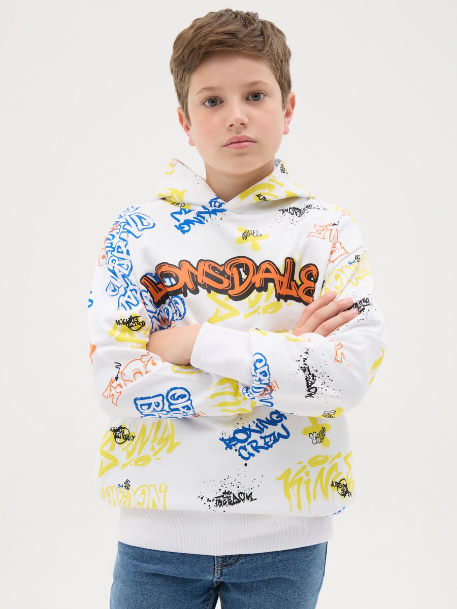 French terry sweatshirt with hood and logo print_0