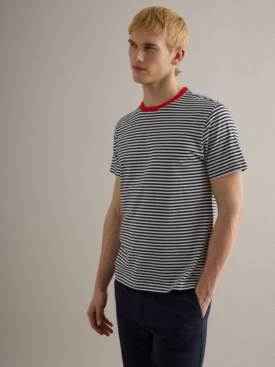 T-shirt in puro cotone a righe multicolor regular fit_0