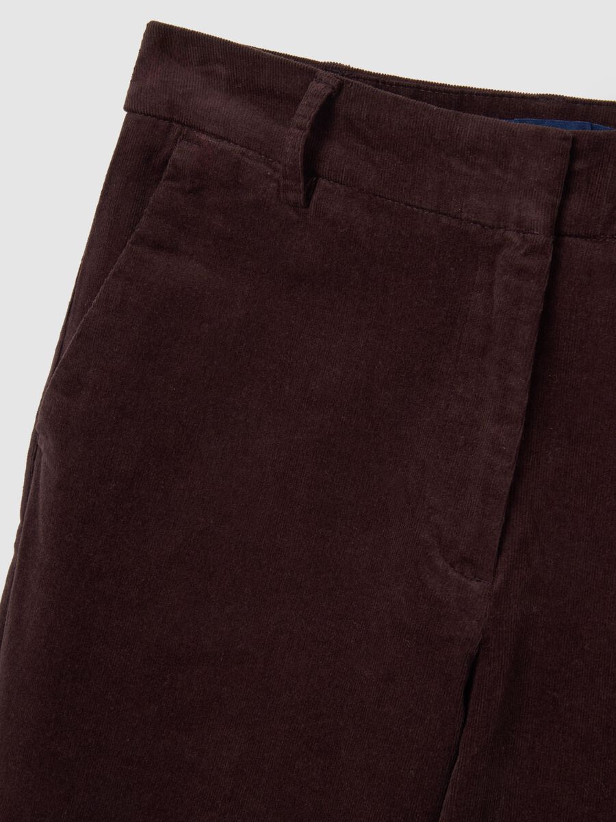 Regular fit brown cotton and velvet trousers_5