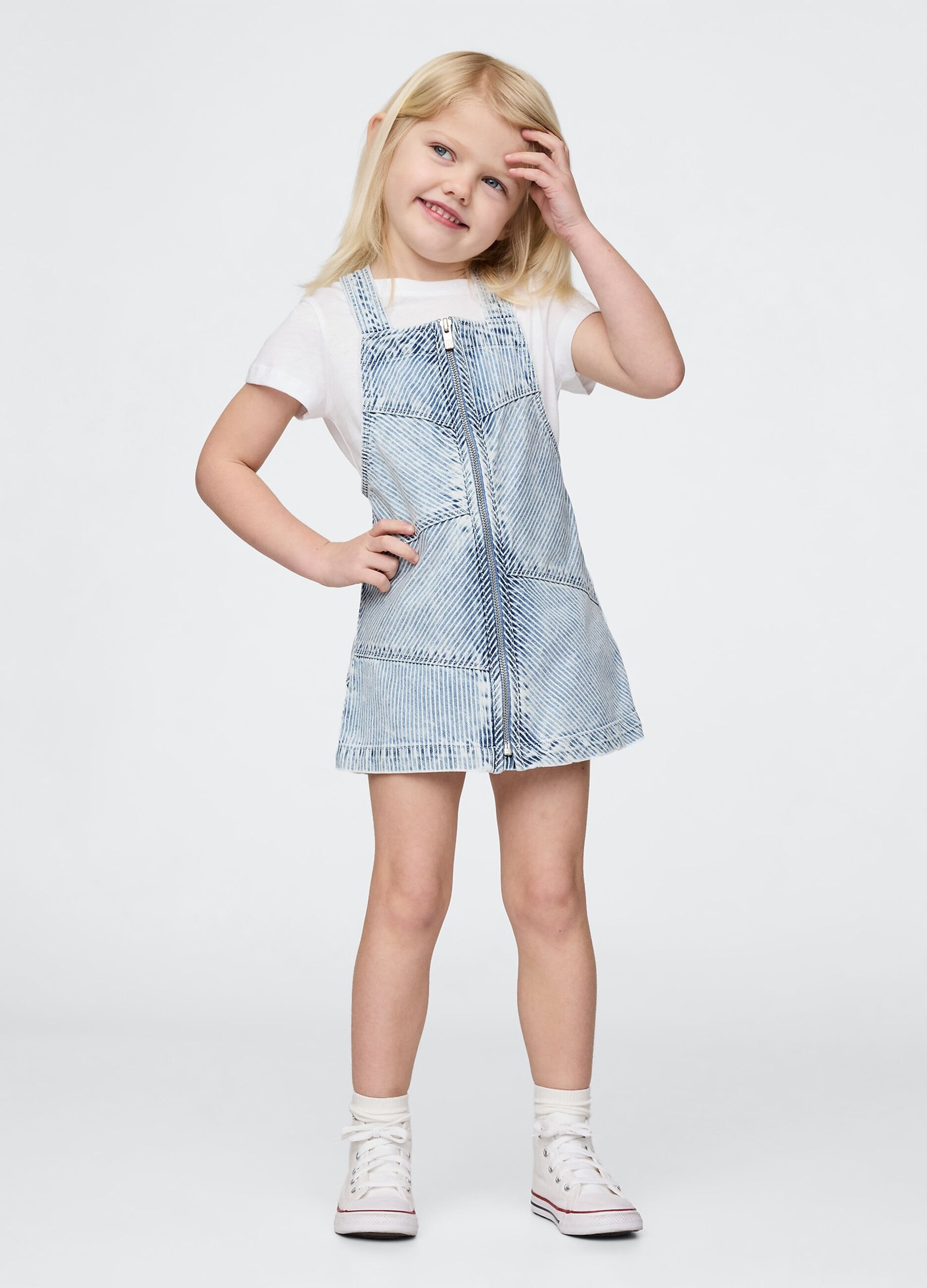 Light Denim Dungarees with Front Zip