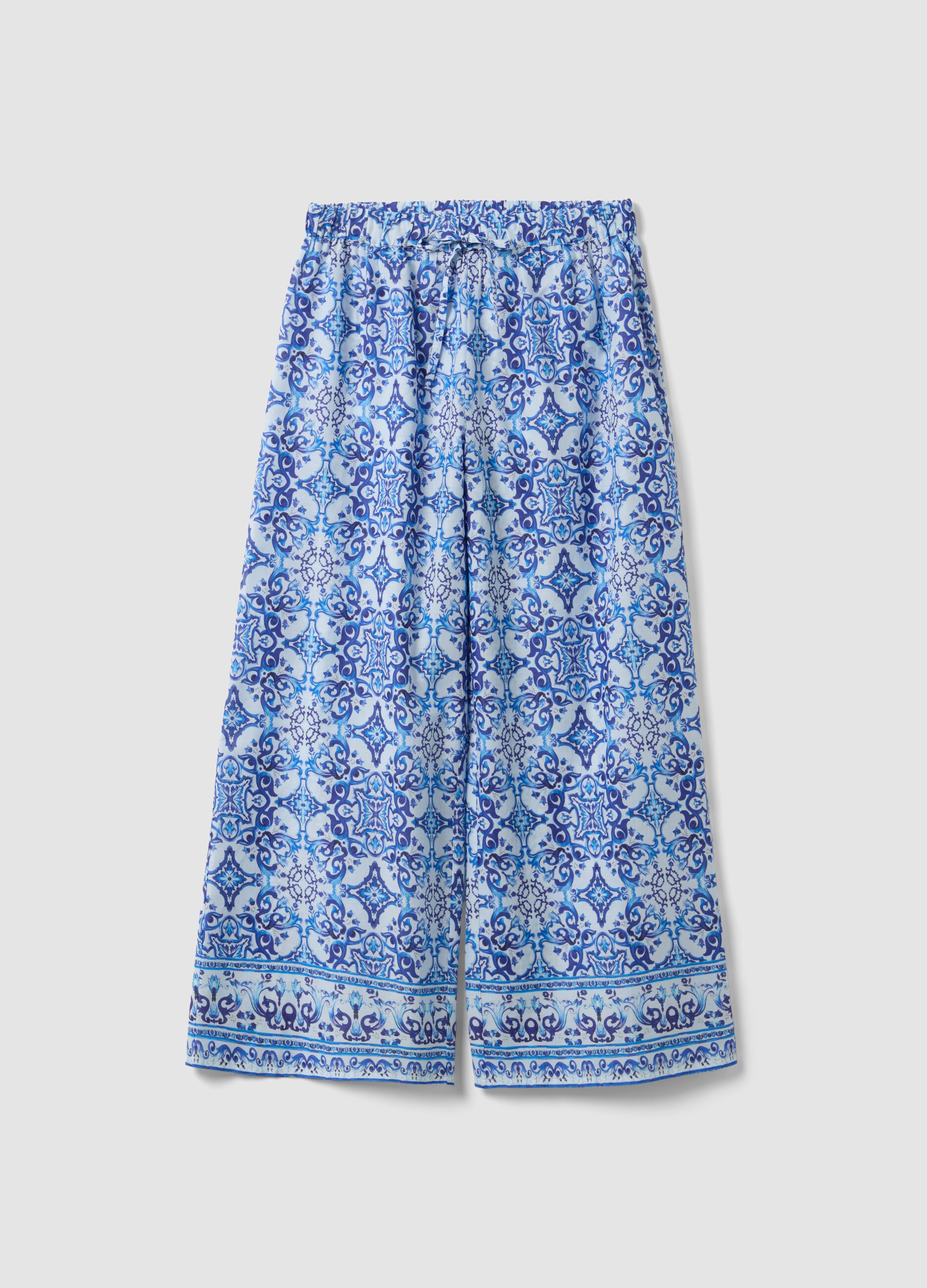 Blue pure cotton trousers with all-over print