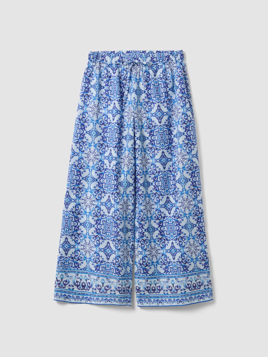 Blue pure cotton trousers with all-over print_4