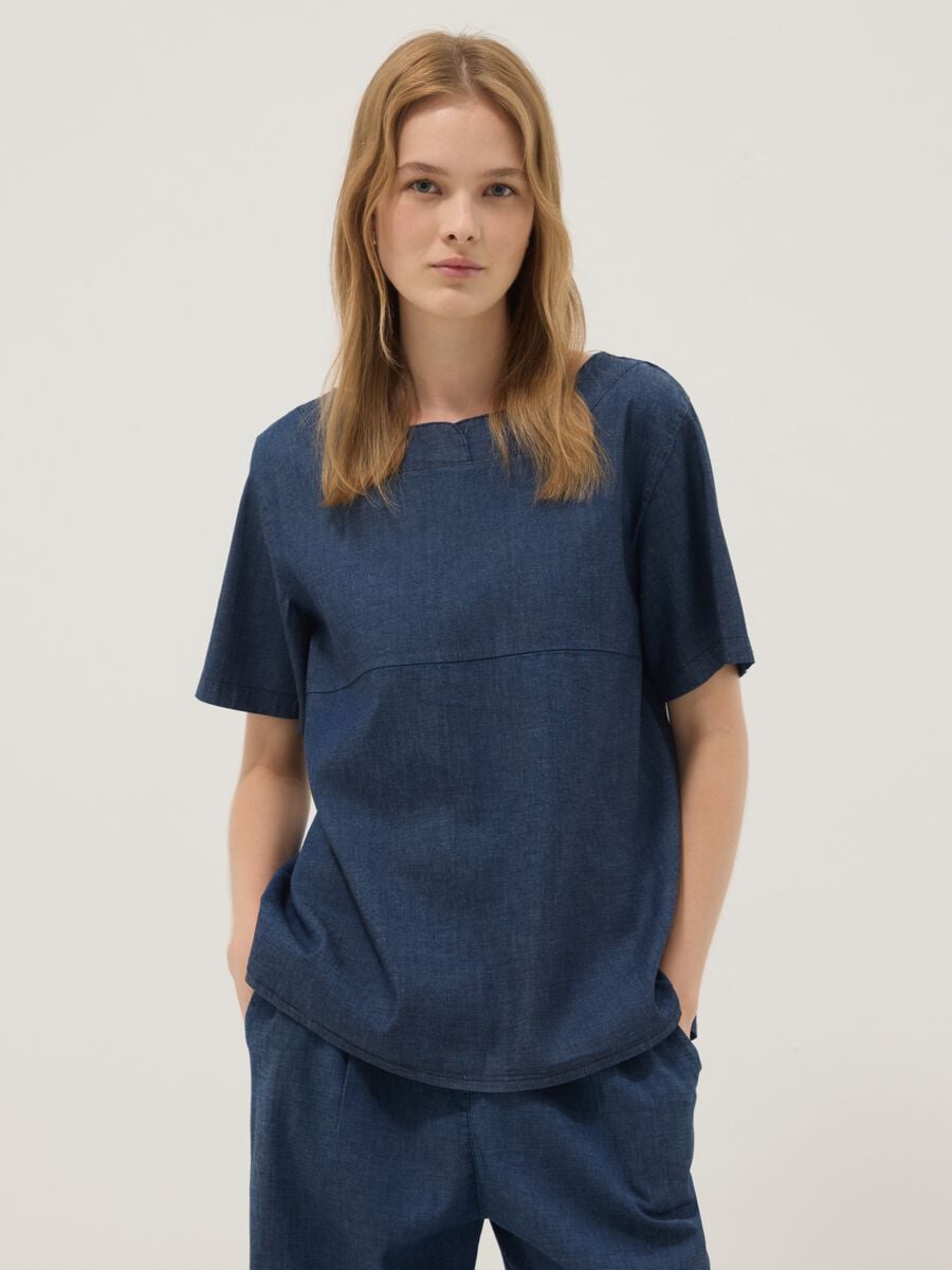 Blusa blu in cotone elasticizzato_1