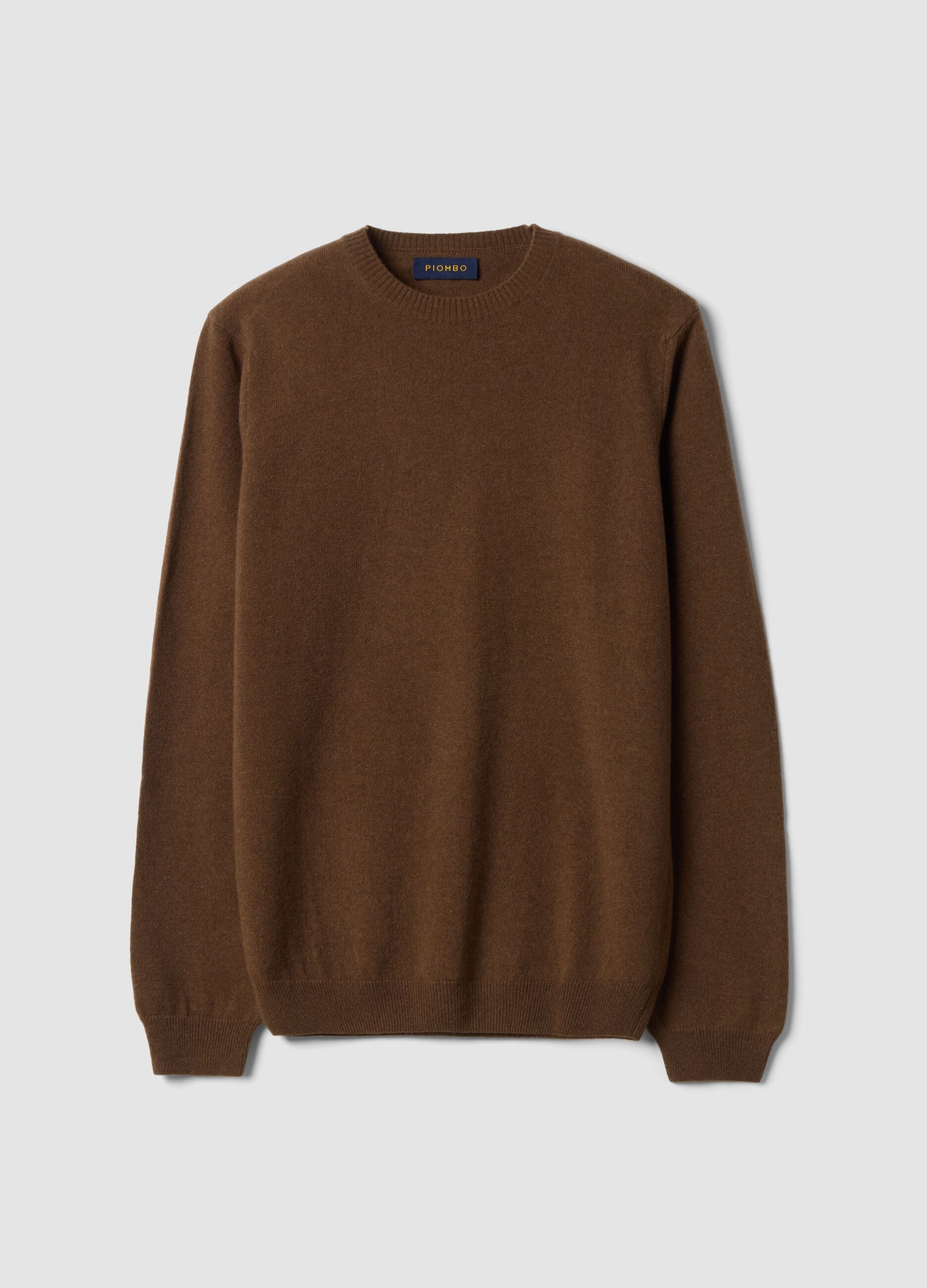 Brown pure wool crew-neck jumper, regular fit