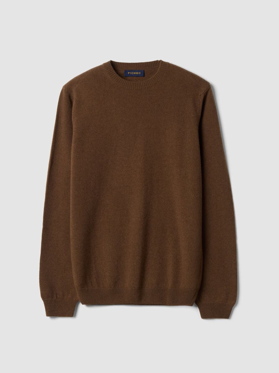 Pullover marrone in pura lana a girocollo regular fit_0