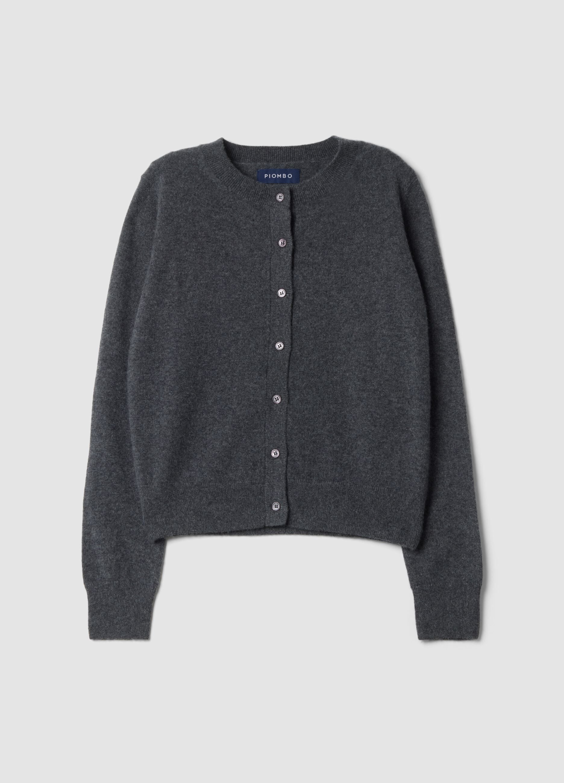 Grey pure cashmere crew-neck cardigan