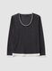 Grey viscose-blend T-shirt with white contrast crew neck, regular fit_0