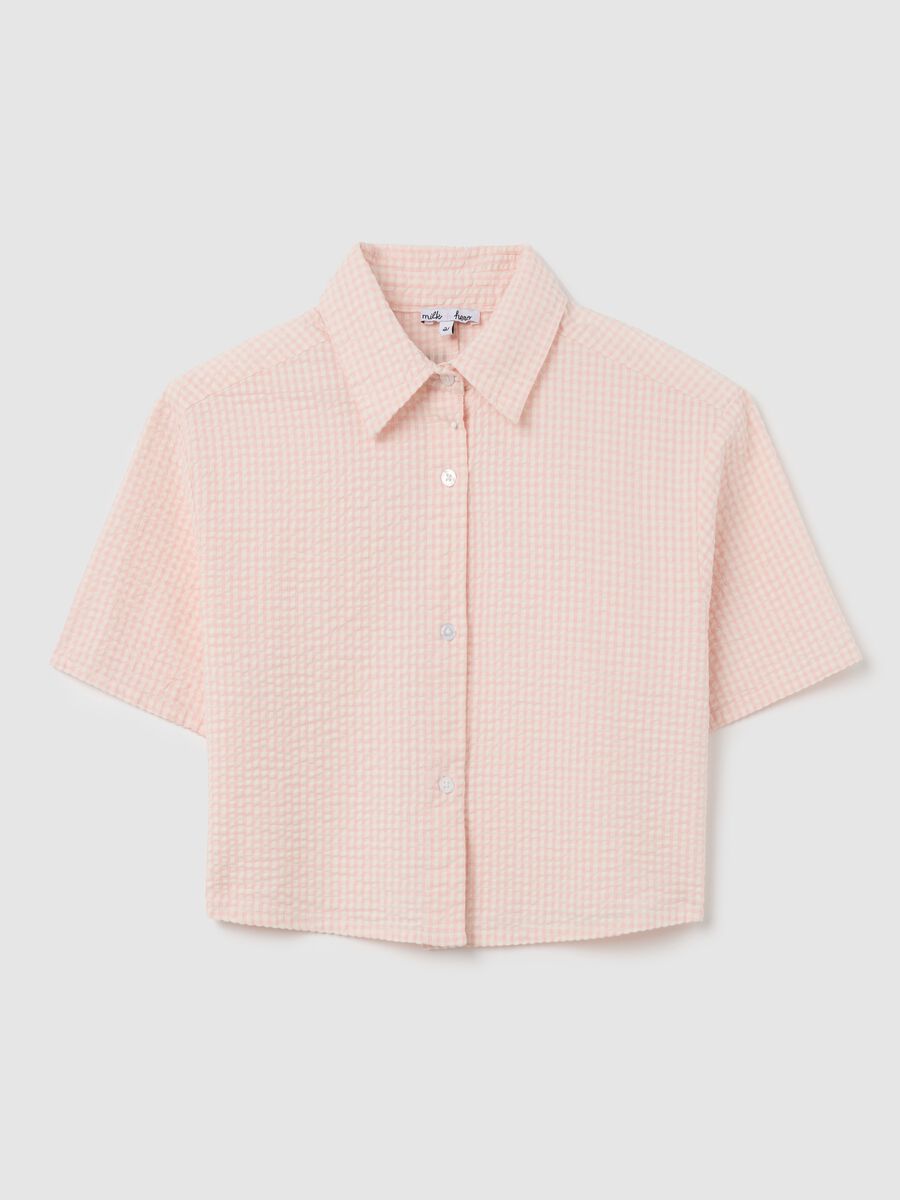 Cropped shirt in gingham seersucker_0