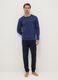 Blue crew-neck pyjama with long sleeves in pure cotton regular fit_0