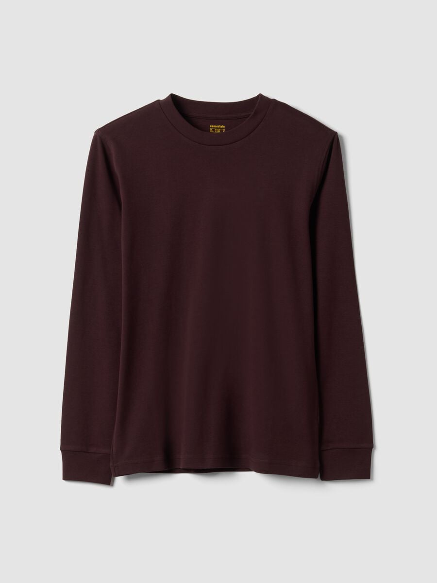 Brown pure cotton crew-neck T-shirt, regular fit_0