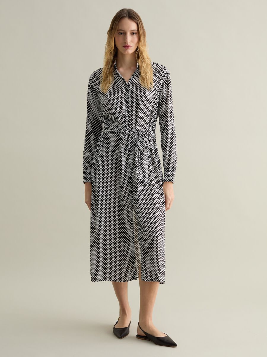 Shirt dress in viscose with micro print_0