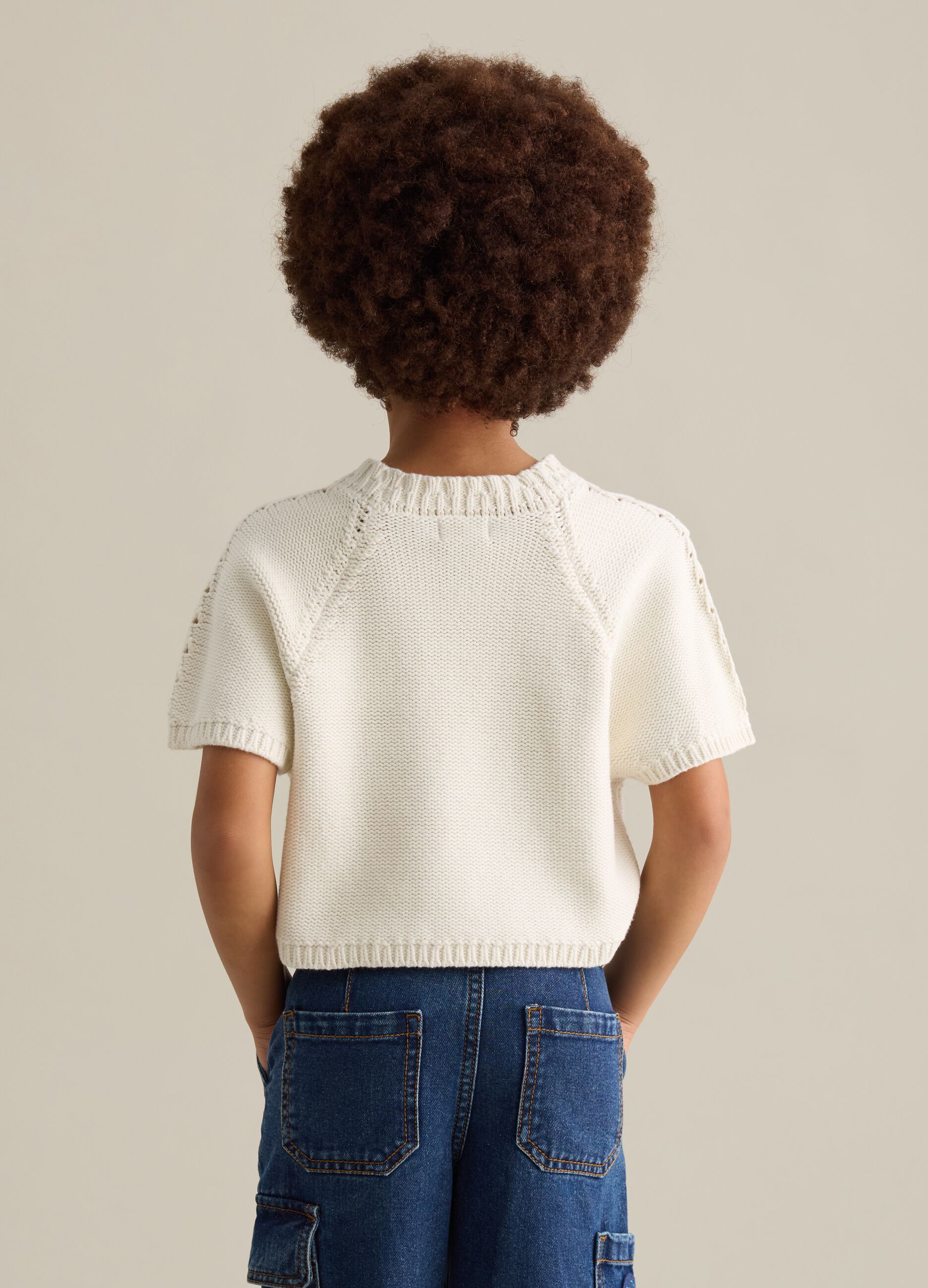 Maglione traforato bianco in cotone