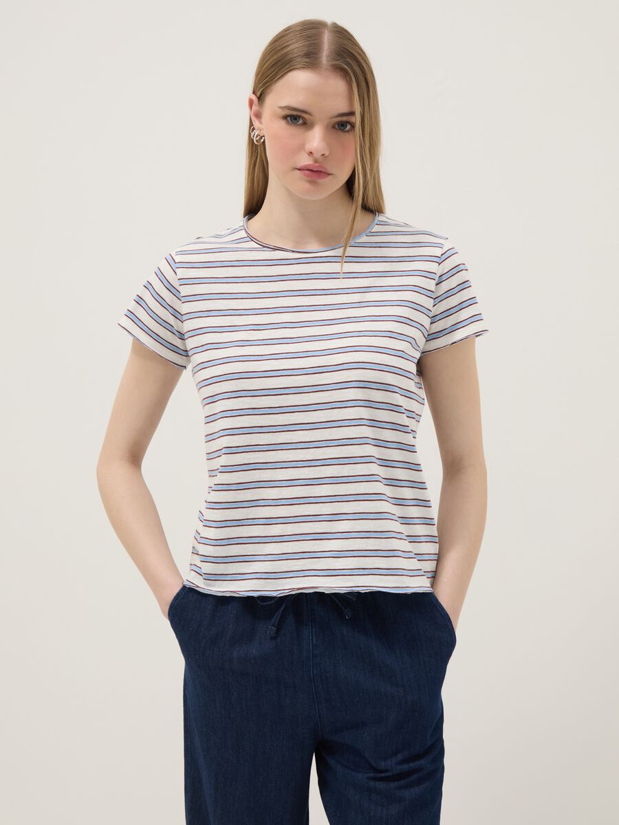 Regular-fit multicolour striped pure cotton short-sleeve T-shirt_1