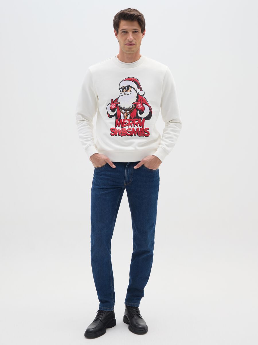 Felpa bianca in misto cotone regular fit con stampa natalizia_1