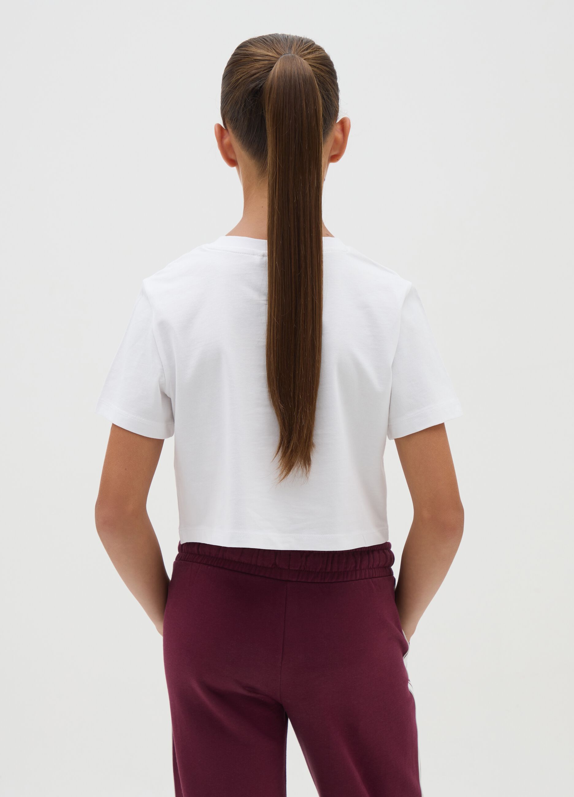 Girls' white pure cotton boxy fit T-shirt