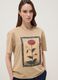 Beige pure cotton T-shirt with floral print_0