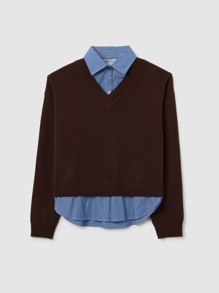 Maglione marrone regular fit con scollo a V_4