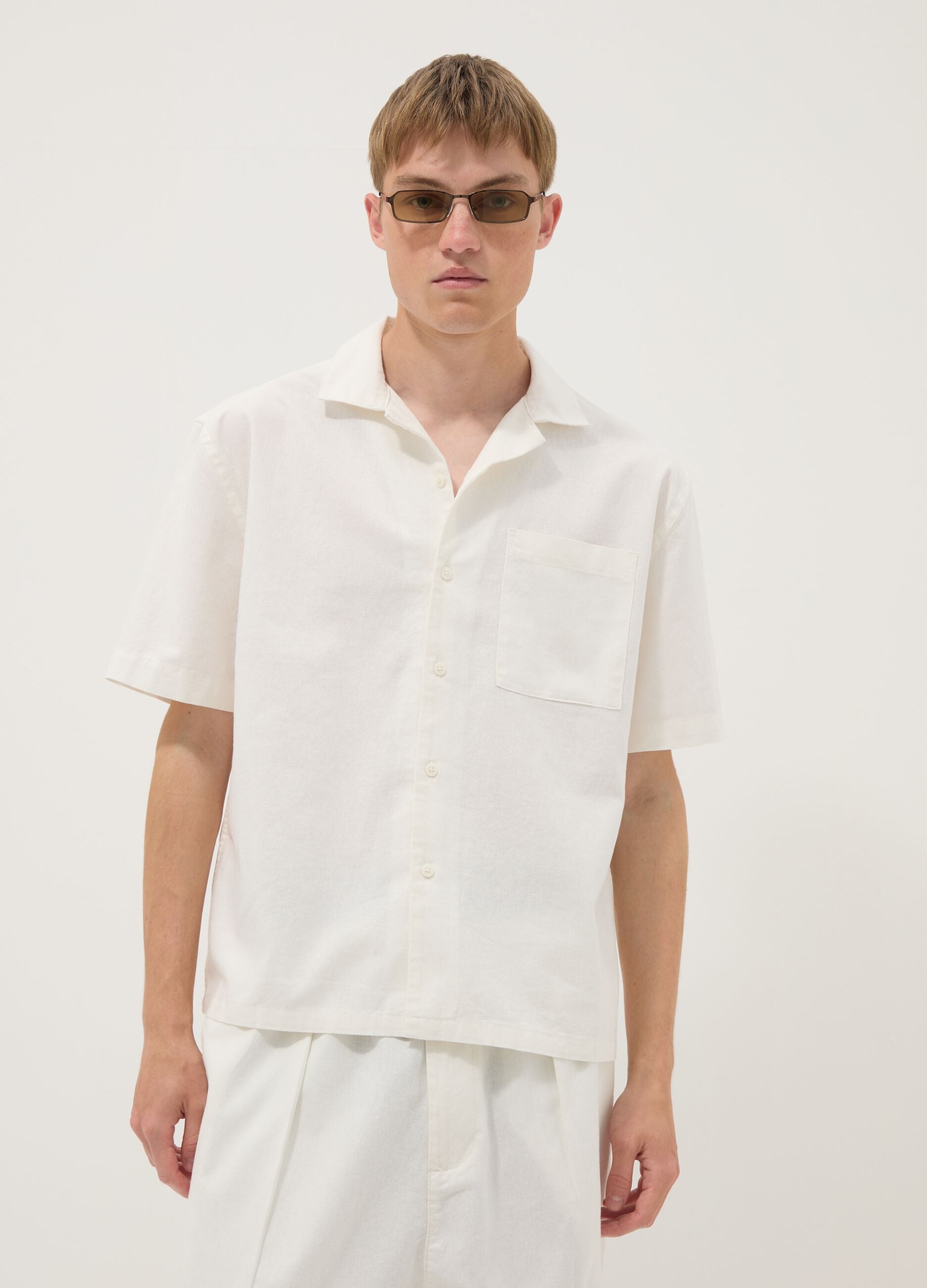 White linen-cotton blend shirt