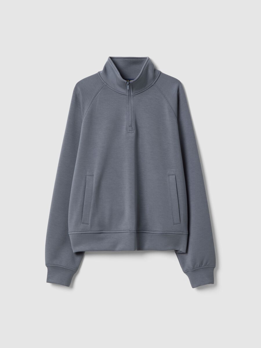 Grey regular fit modal blend sweatshirt with half zip_4