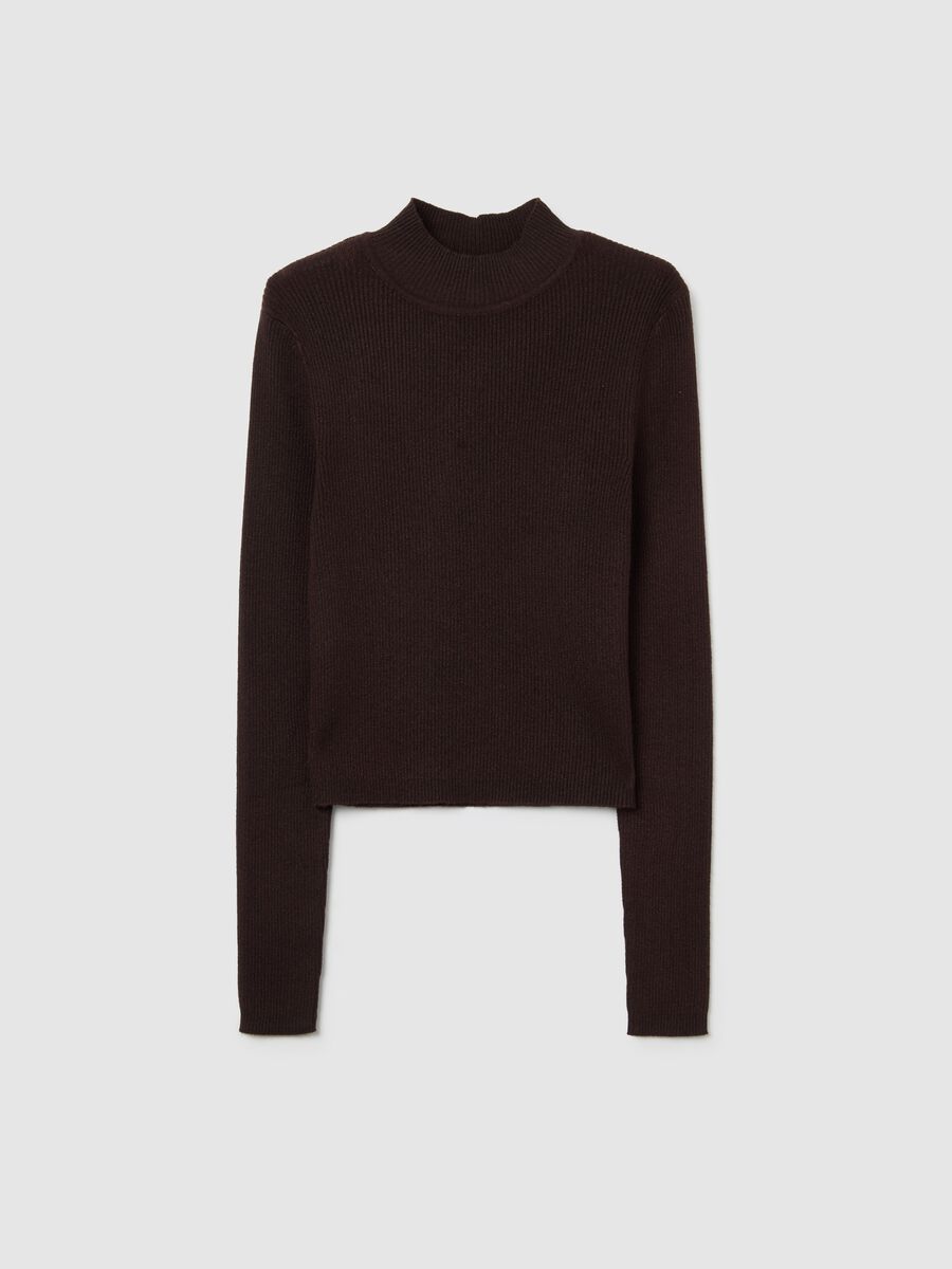 Brown mock neck fitted sweater_4