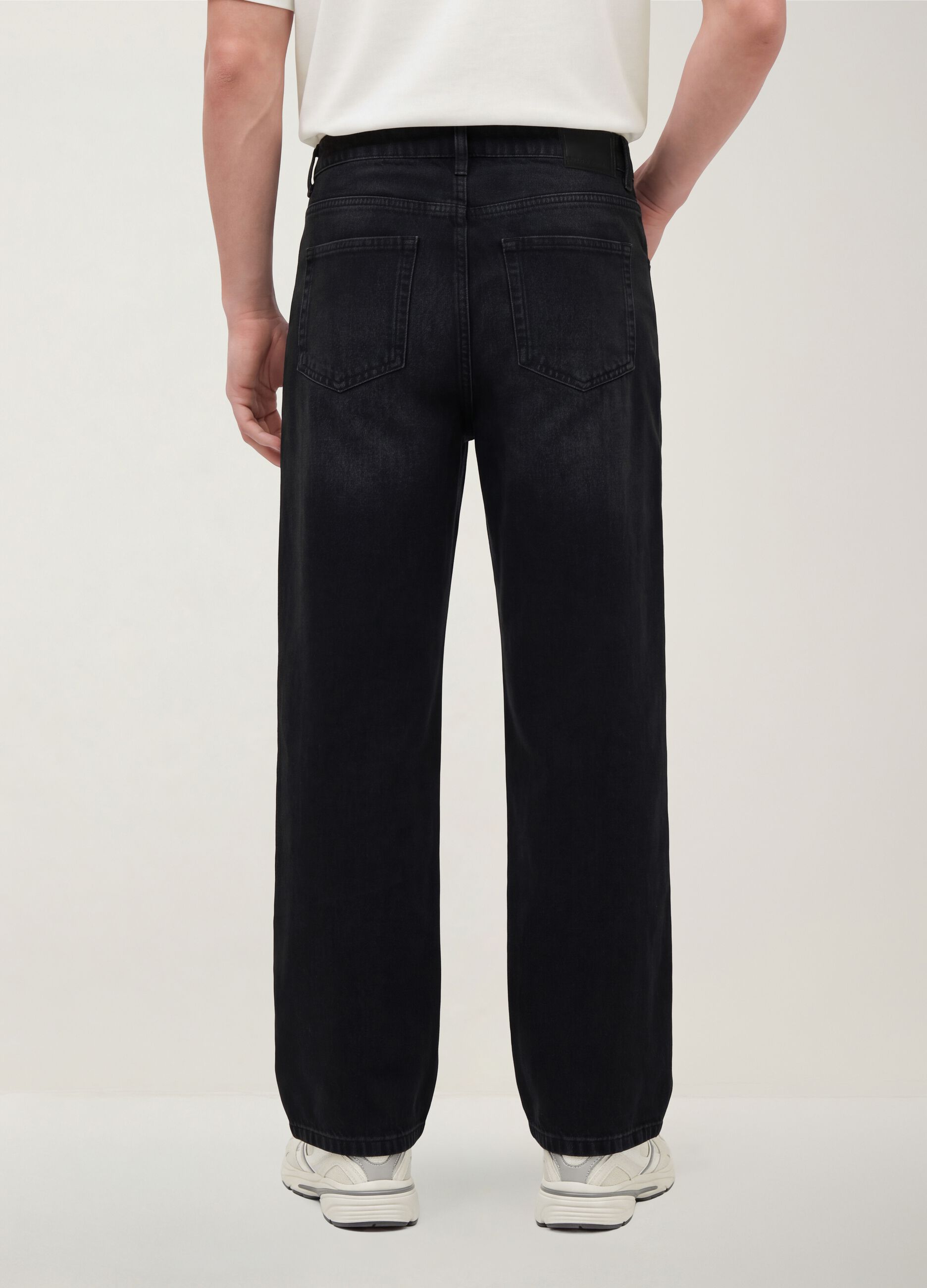 Black cotton denim wide-leg jeans