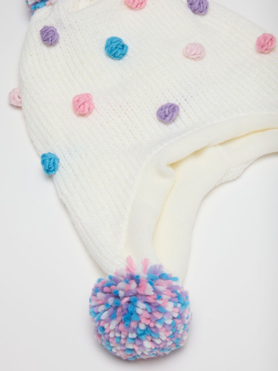 Multicoloured girl's hat with pom poms_2