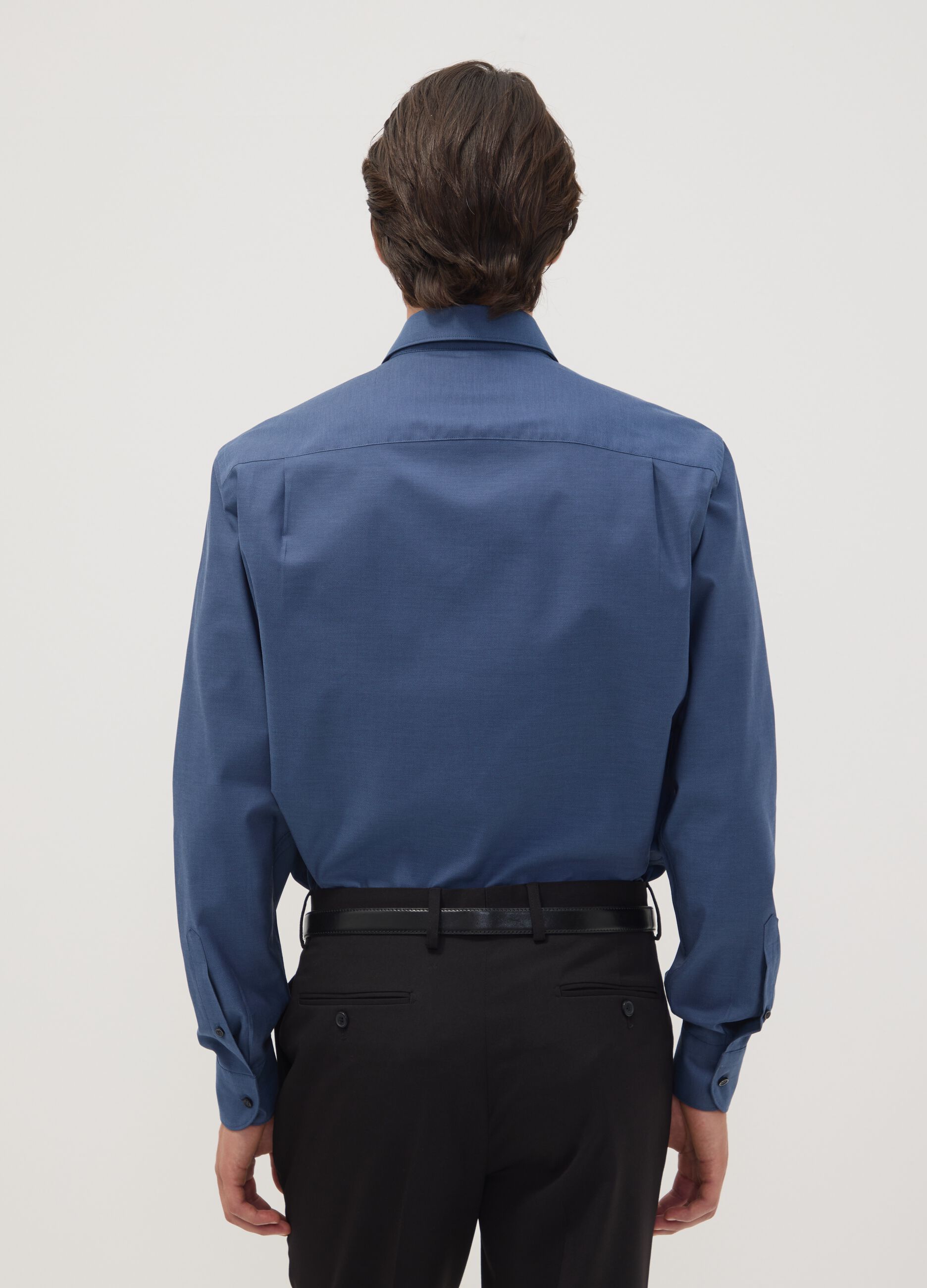 Blue pure cotton shirt with French collar, regular fit, easy iron