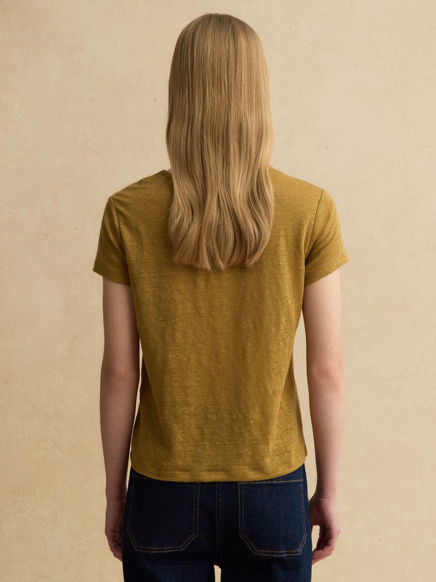 Green pure linen short-sleeve T-shirt, regular fit_3