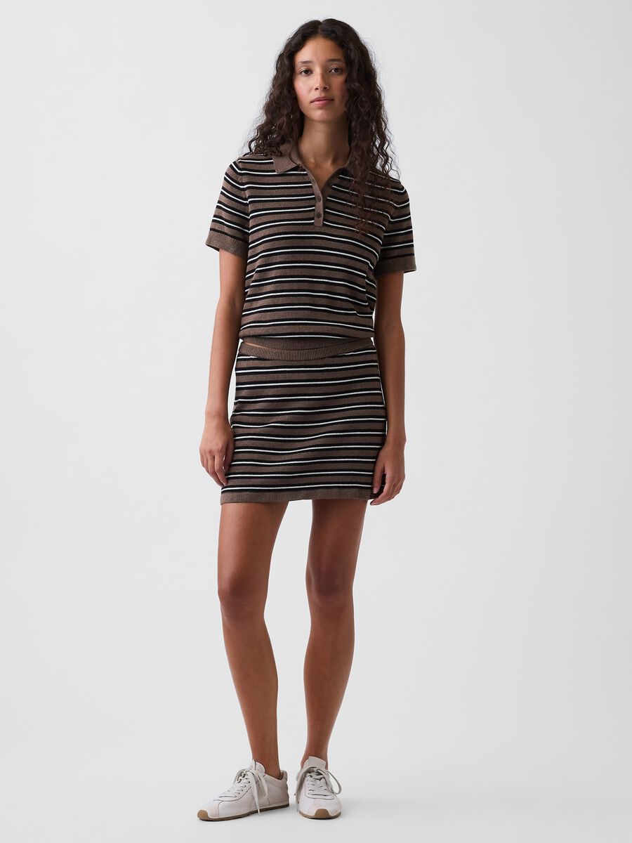 Brown striped pure cotton mini skirt_0