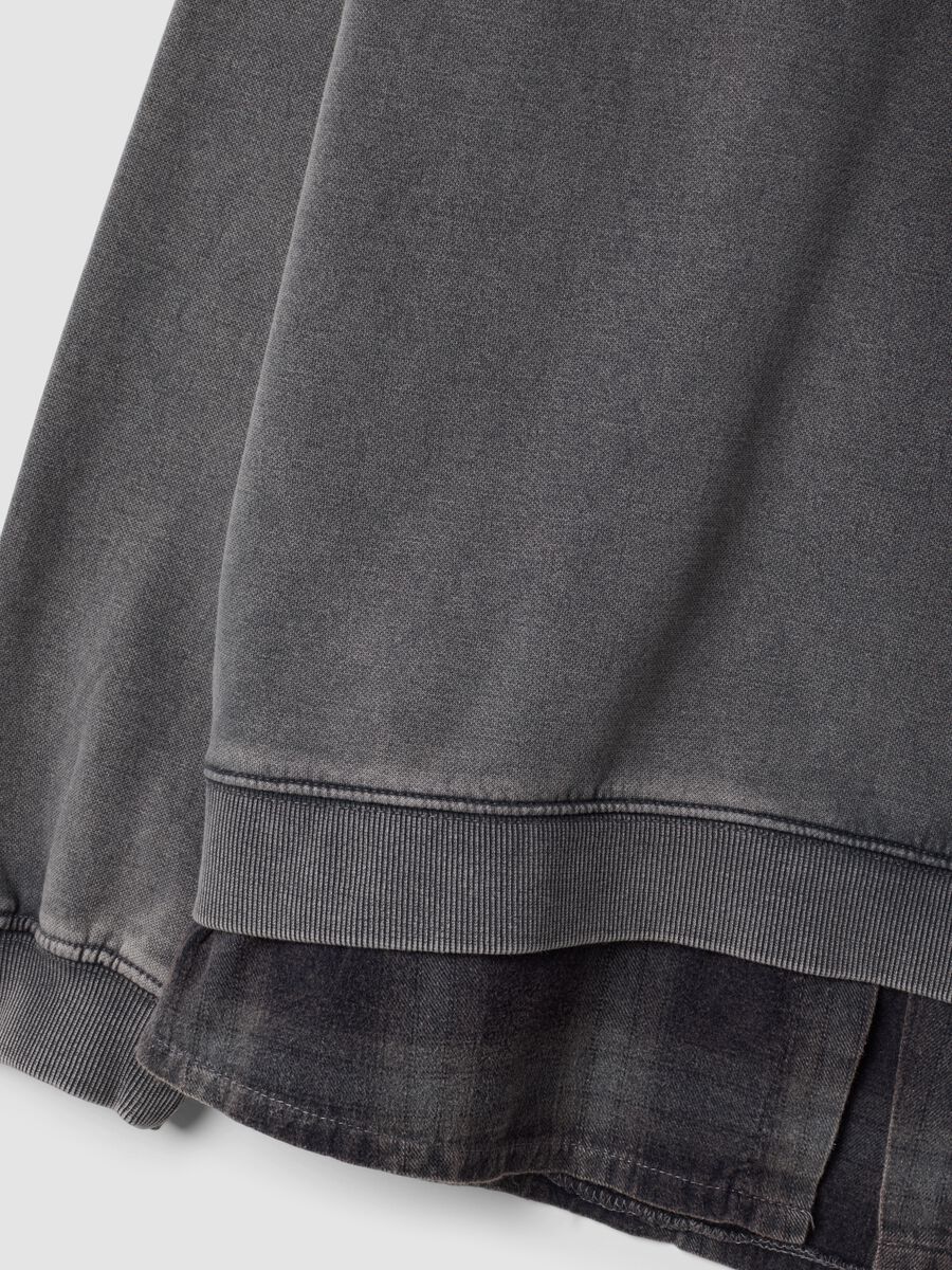 Dark grey marl cotton-blend sweatshirt with shirt insert, regular fit_2