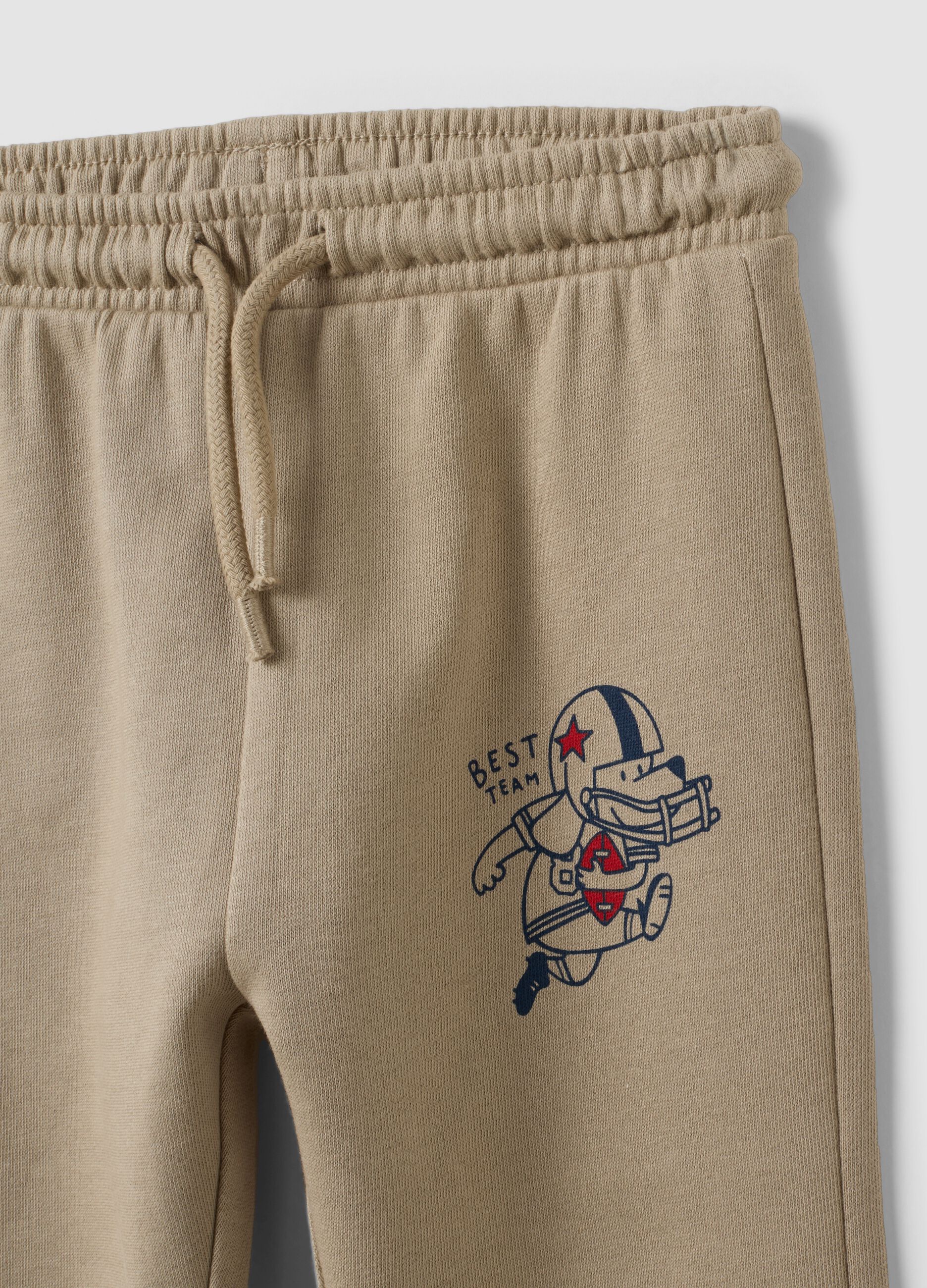 Beige pure cotton crew-neck printed set for baby boy