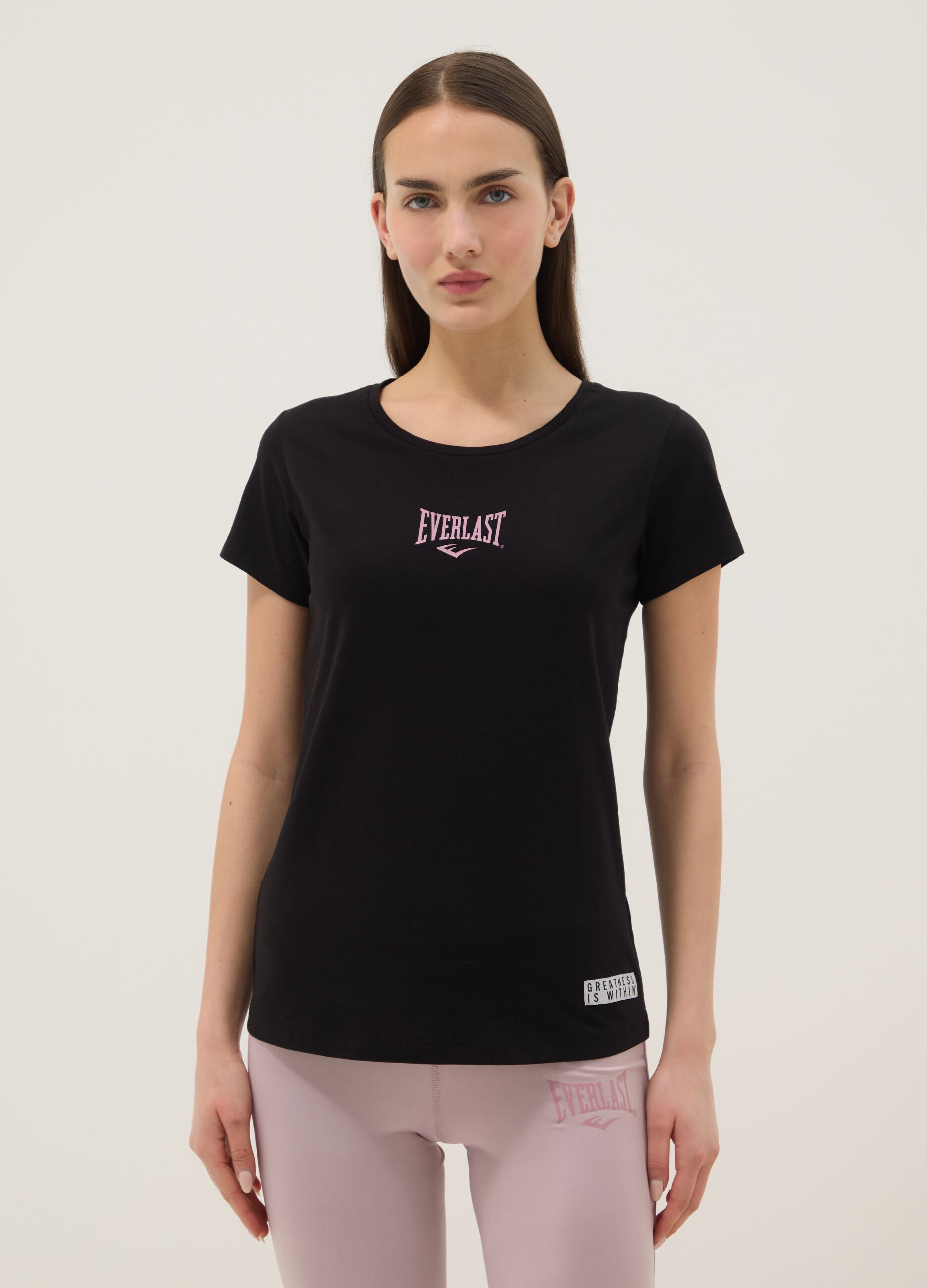 Black pure cotton regular fit T-shirt with logo