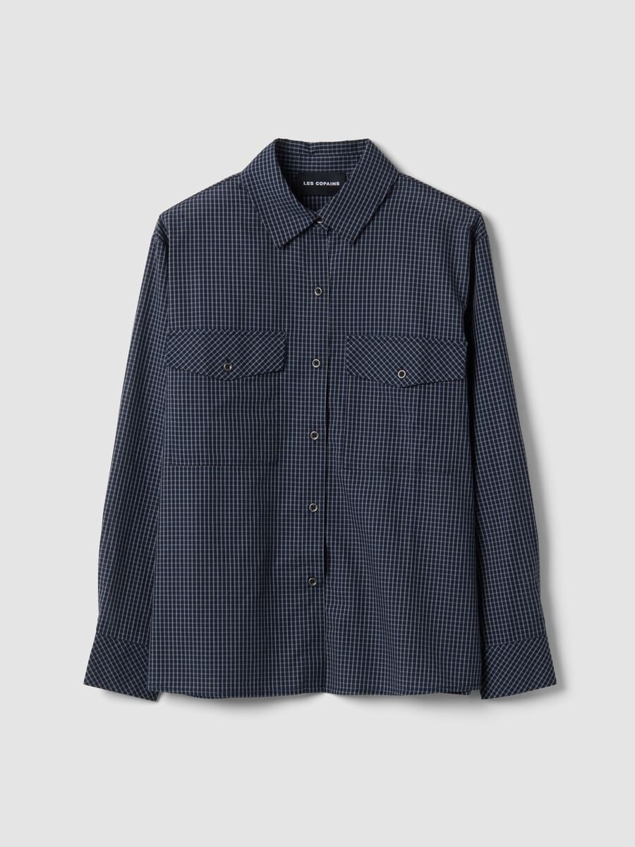 Camicia blu in misto cotone e lyocell a quadretti regular fit_4