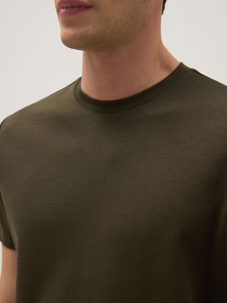 Green Cotton Blend Crew Neck T-shirt - Regular Fit_3