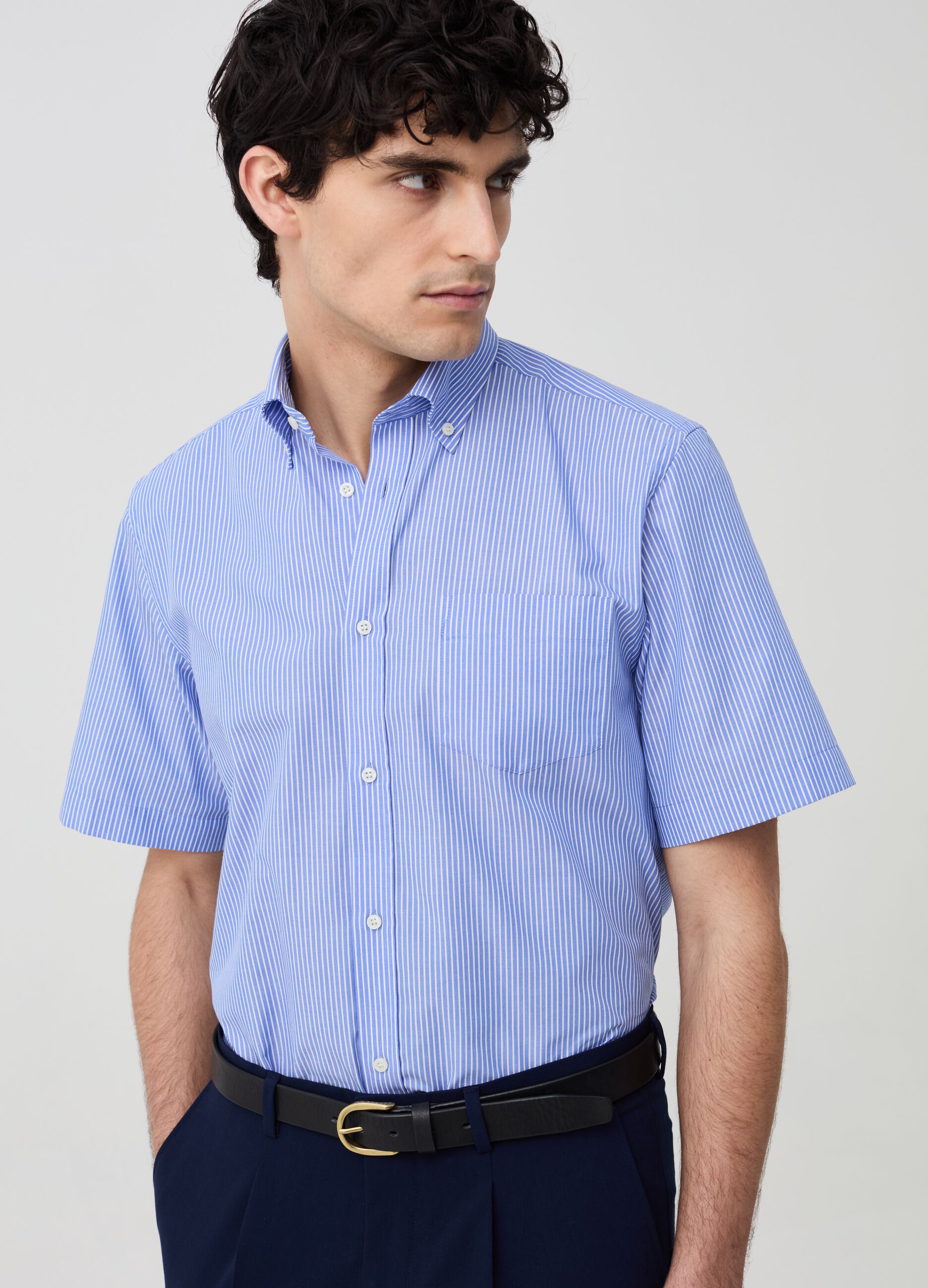 Short-sleeved shirt with striped pattern