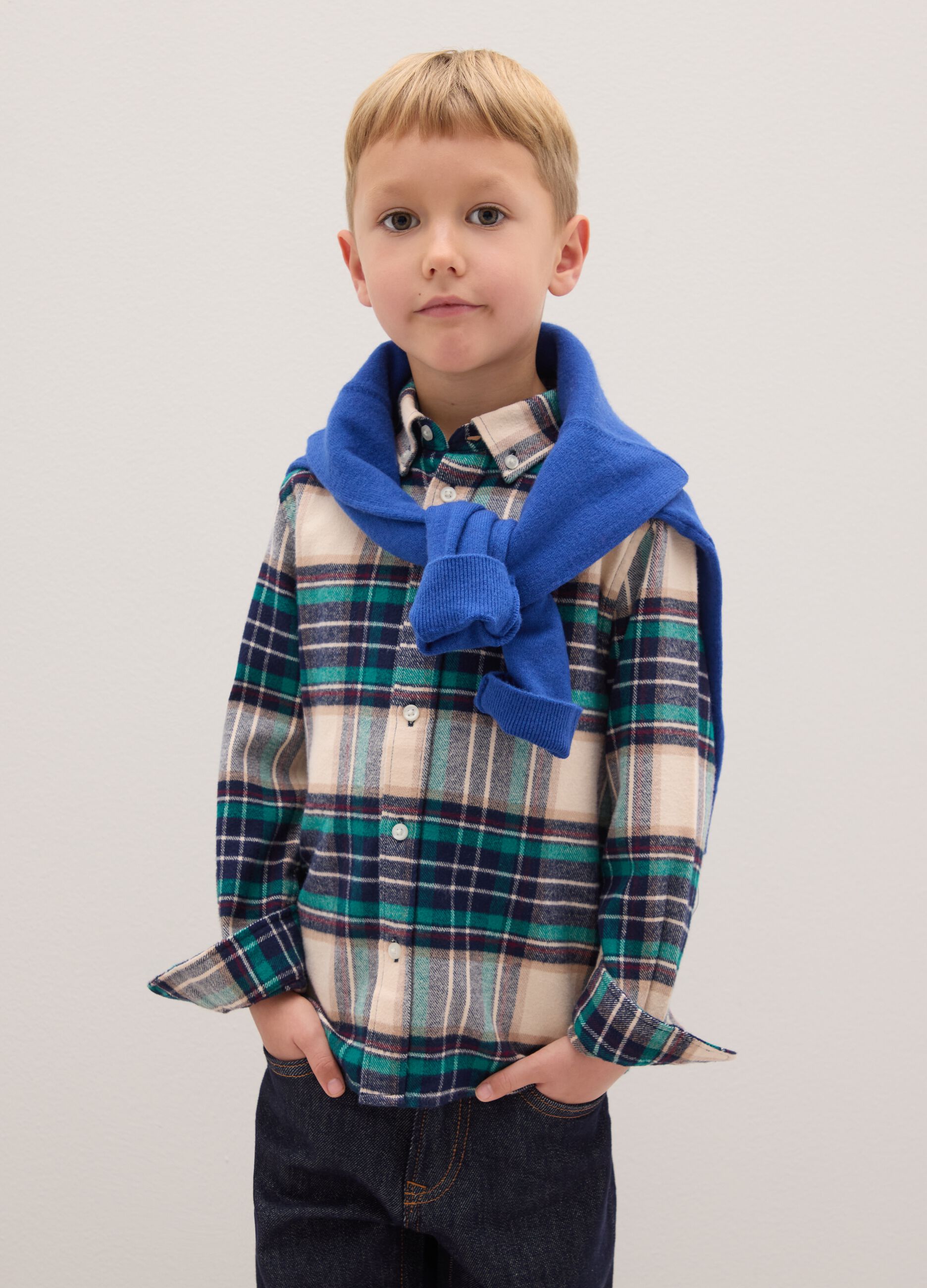 Multi-coloured check shirt for boys in pure cotton regular fit