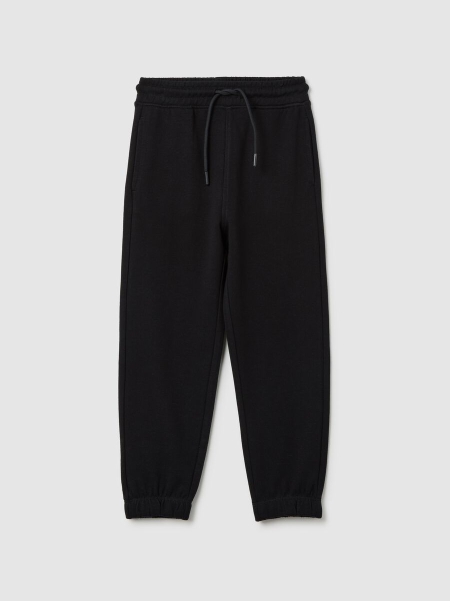 Black pure cotton regular fit kids' jogger trousers_0