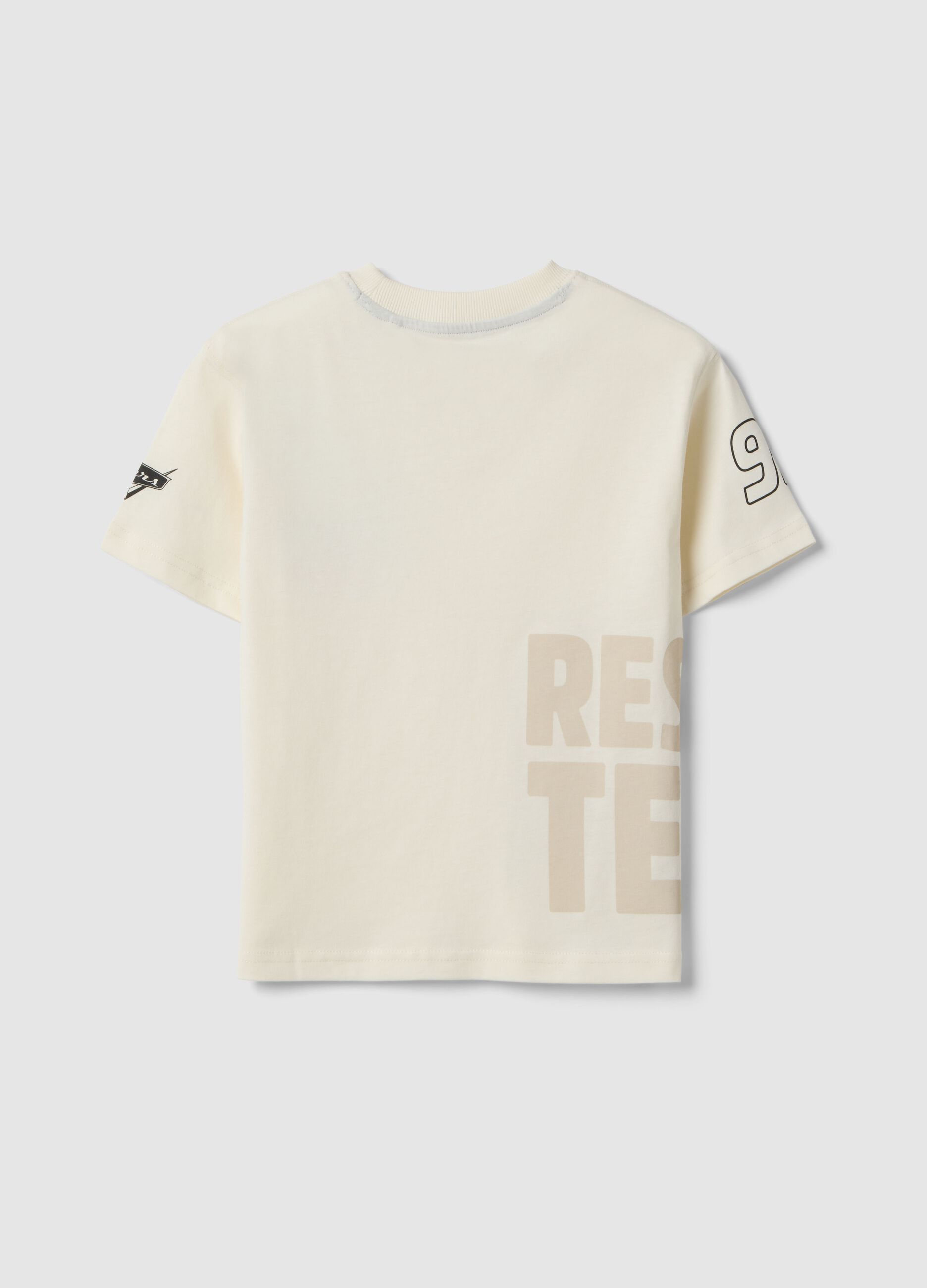 White kids&rsquo; pure cotton T-shirt with Cars print, oversized fit