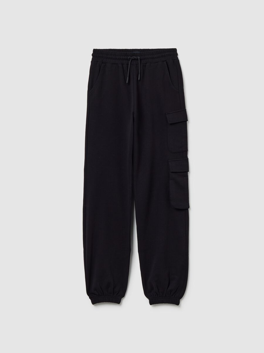 Pantaloni jogger da ragazza in misto cotone nero regular fit_3