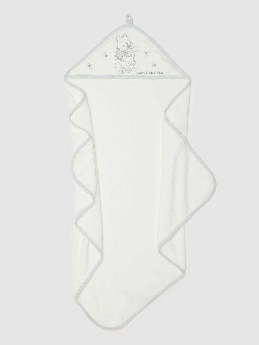 Baby bathrobe in white cotton blend with hood_2