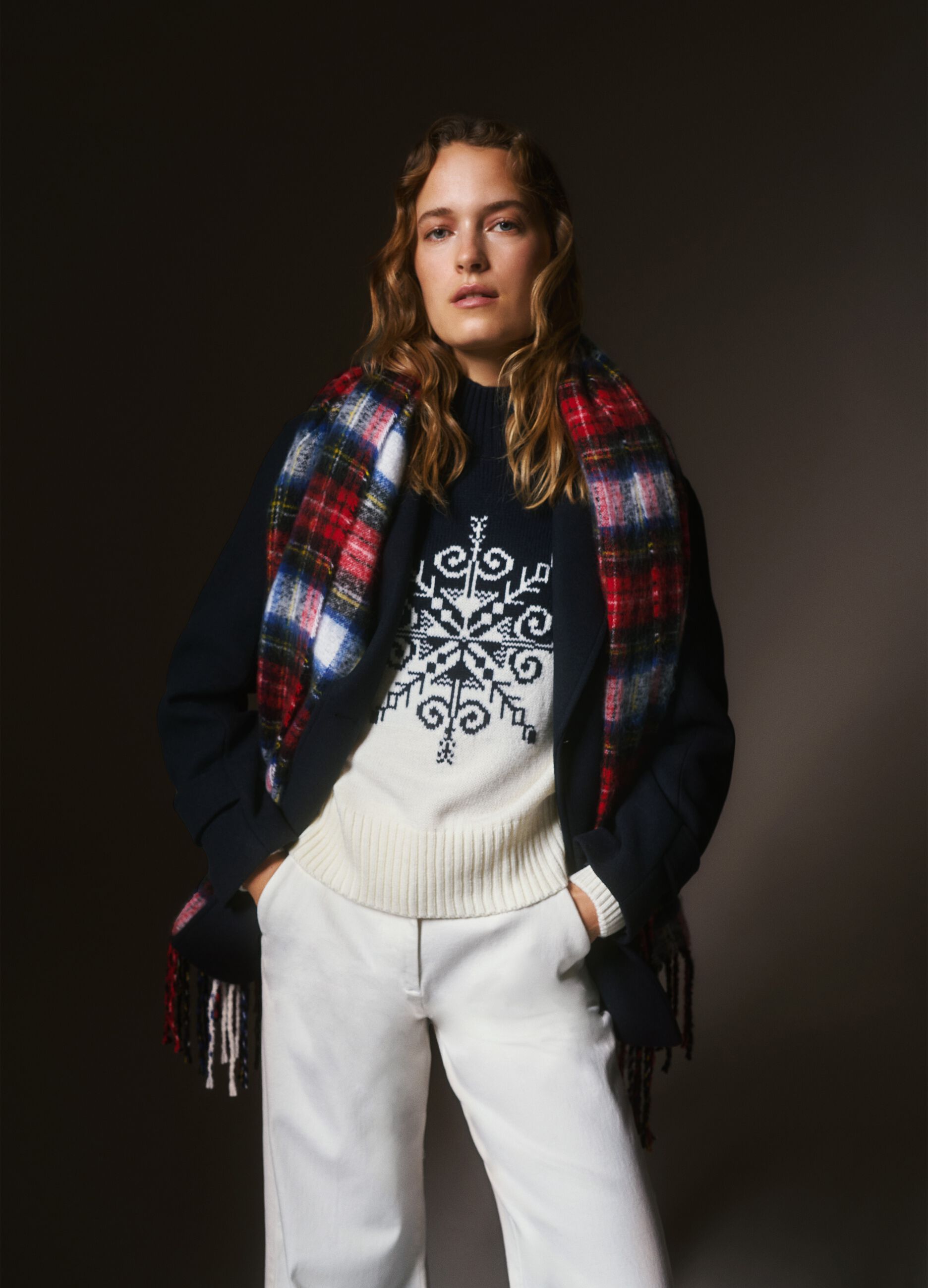 Multicolour turtleneck sweater with oversized fit and jacquard pattern