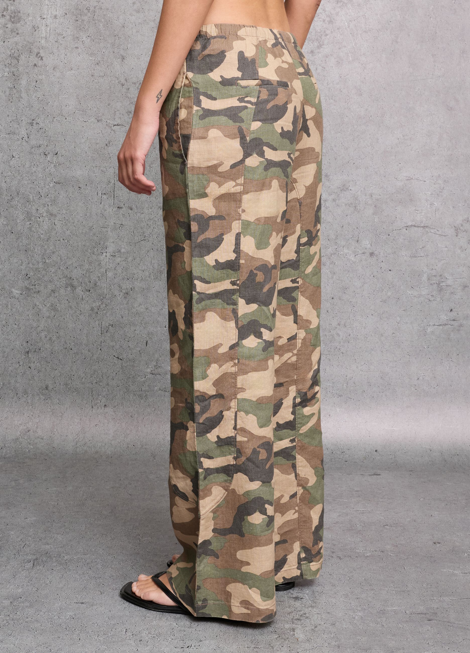 100% Linen Wide-Leg Camo Trousers