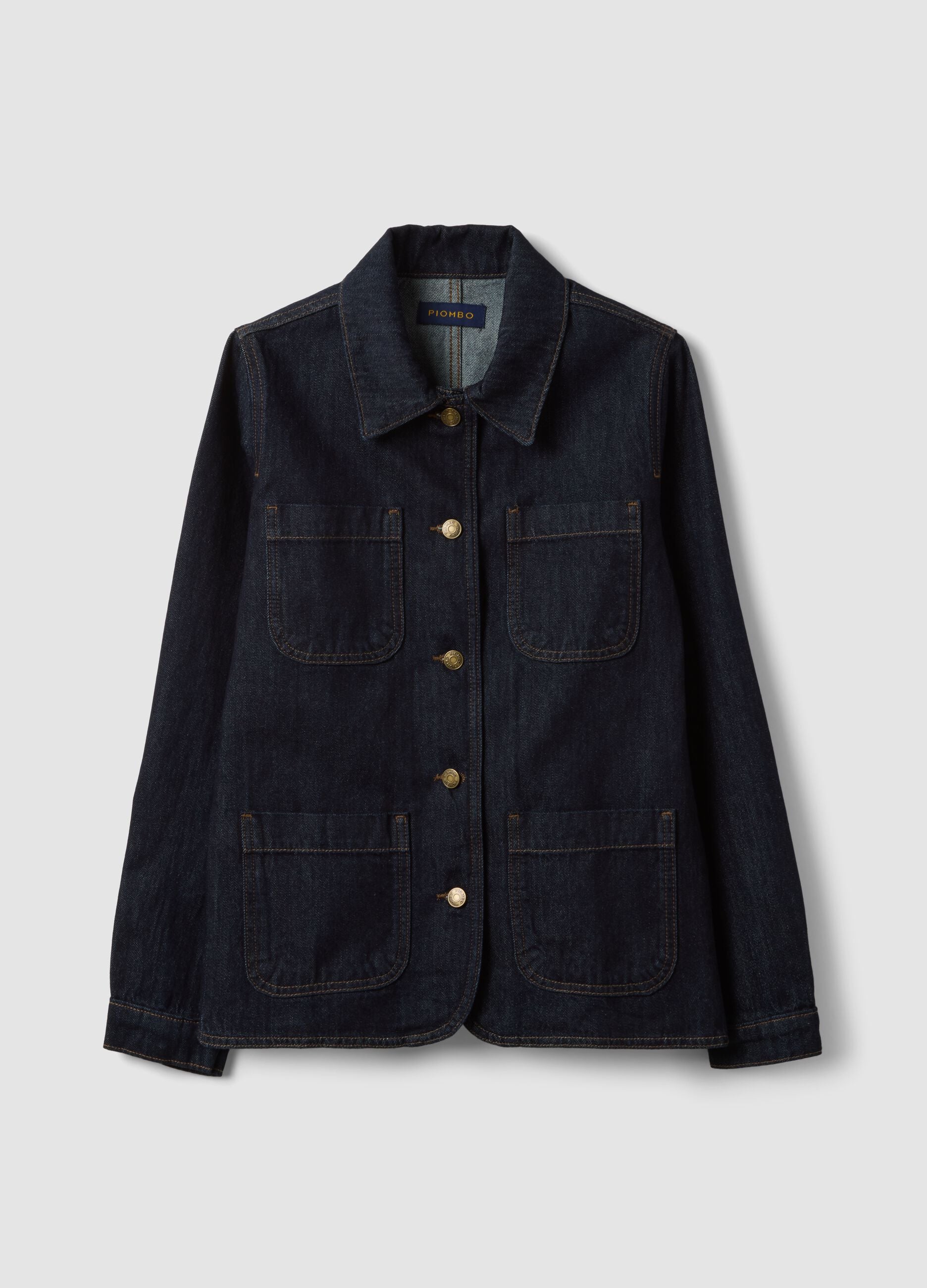 Blue pure cotton denim jacket, regular fit with buttons