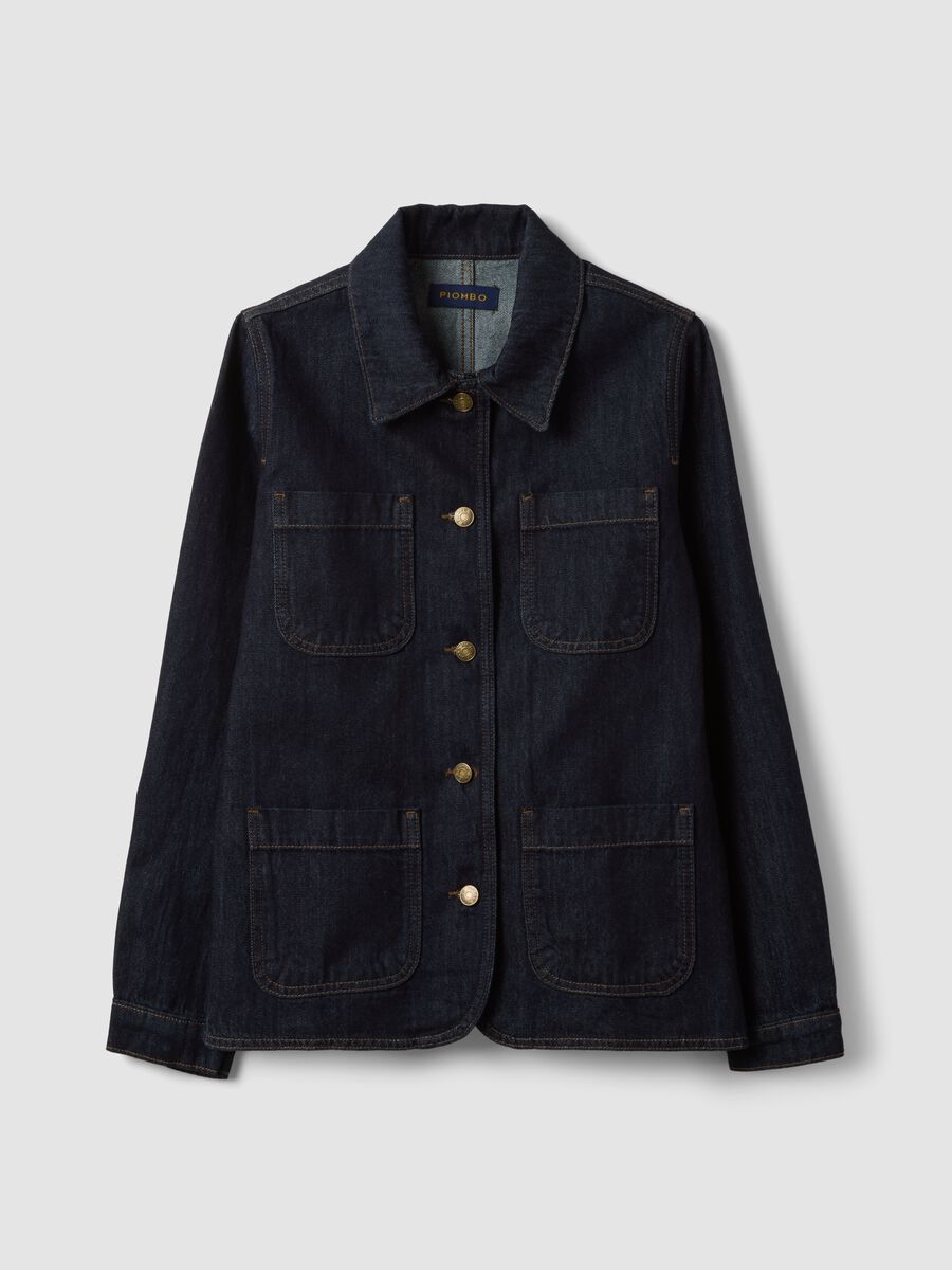 Blue pure cotton denim jacket, regular fit with buttons_0